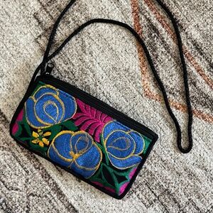 Bohemian Embroidered Velvet Crossbody Pouch | Vibrant Floral Statement Mini Bag